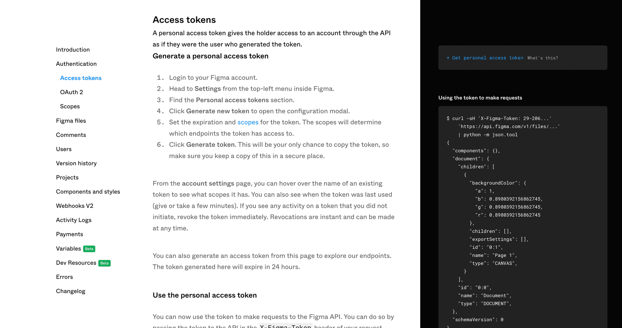 Figma access token gui screenshot